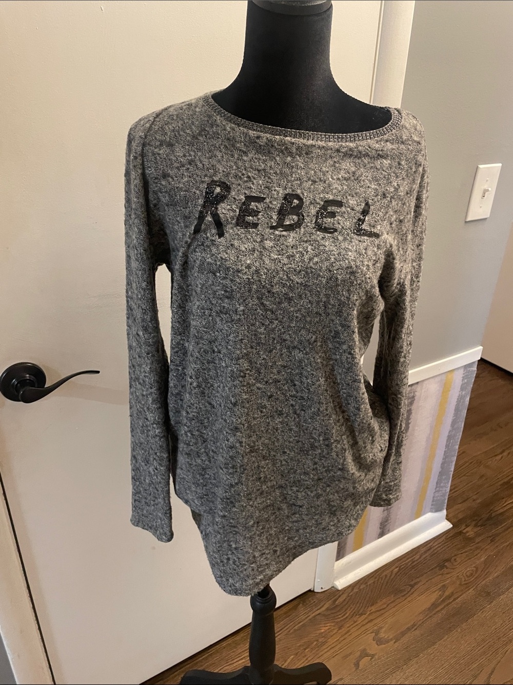Zara Grey 'Rebel' Knit Long-Sleeve Top